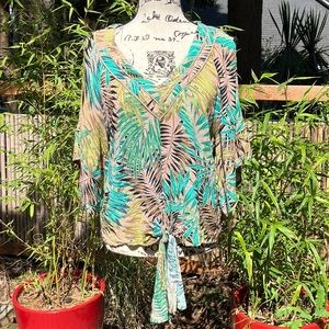 Democracy cold shoulder tropical print blouse
